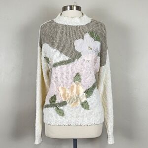 Vintage Women Shabby Chic Cottage Romantic Grandma Boho Sweater Sz M Floral